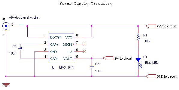 schematic of +/-9V supply charge pump with MAX1044